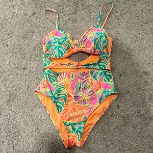 Tropical print, one piece swimsuit